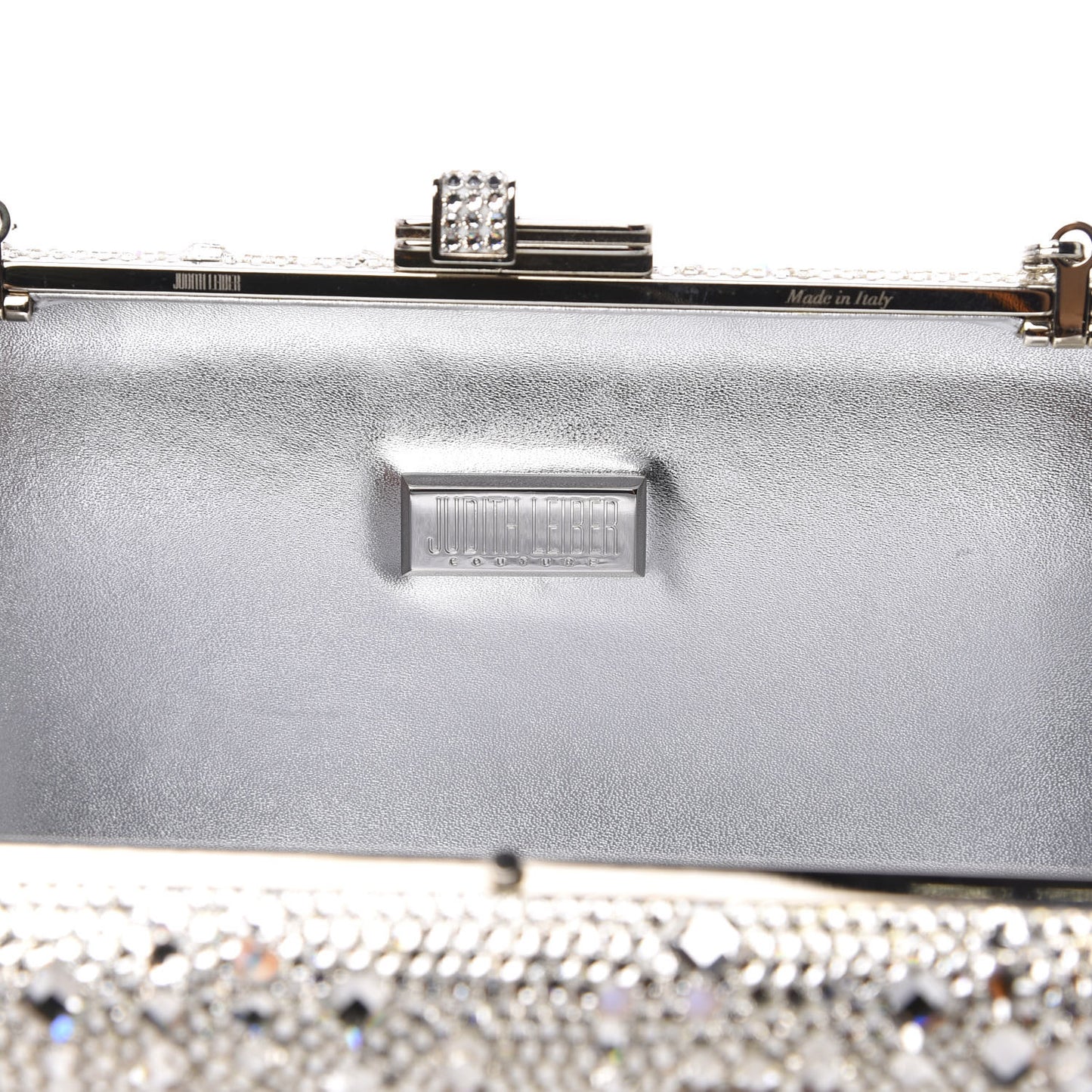 Crystal Embellished Slim Slide Minaudiere Clutch Silver