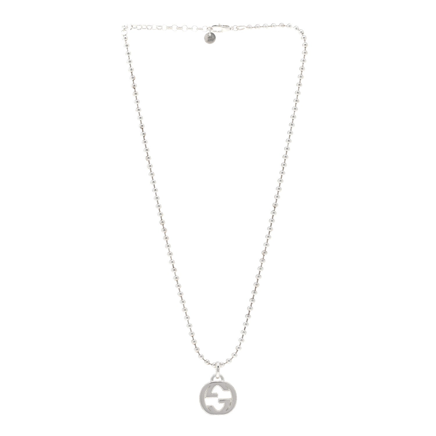 Gucci Sterling Silver Interlocking GG Pendant Beaded Necklace 3 of 4