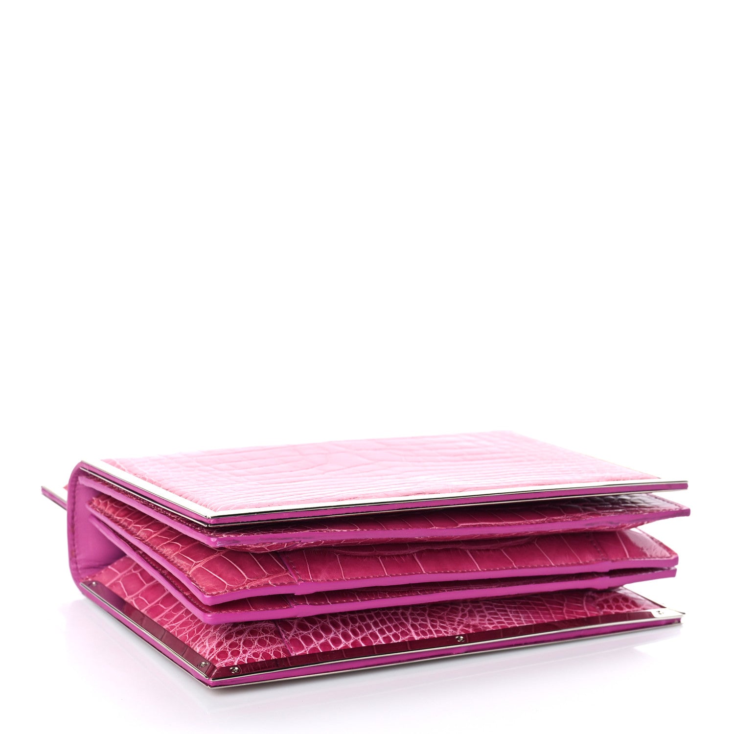Salvatore Ferragamo Crocodile Bar Clutch Crossbody Bag Pink 4 of 10