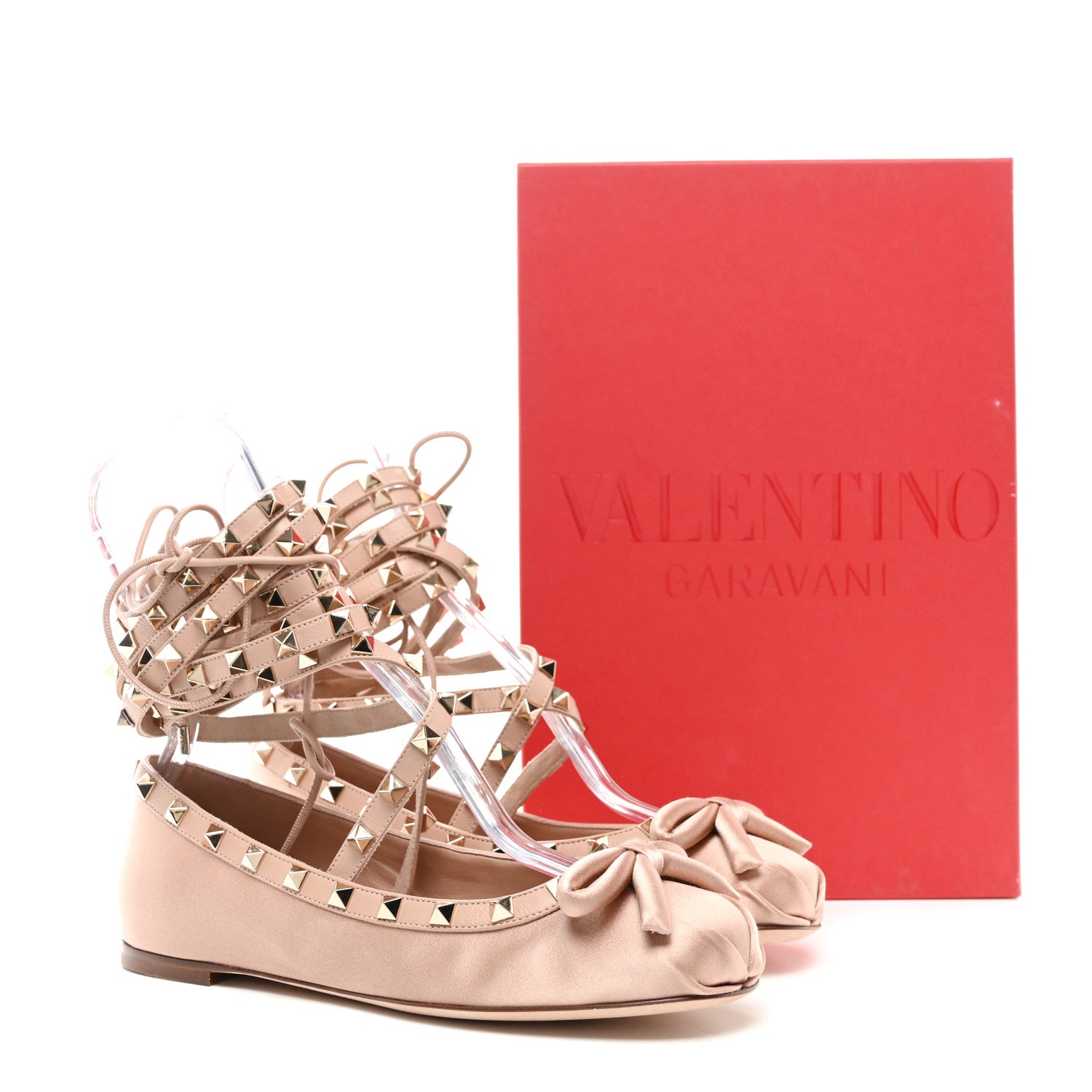 Valentino Garavani Satin Nappa Rockstud Multi Strap Ballerina Flats 37 Rose Cannelle 8 of 8