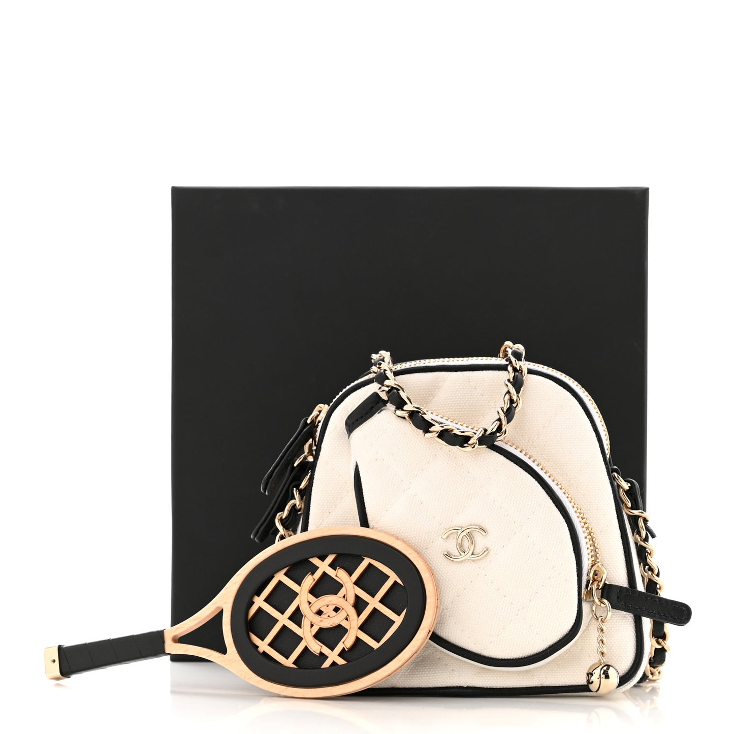 Canvas Calfskin Tennis Racket Mini Bag White Black