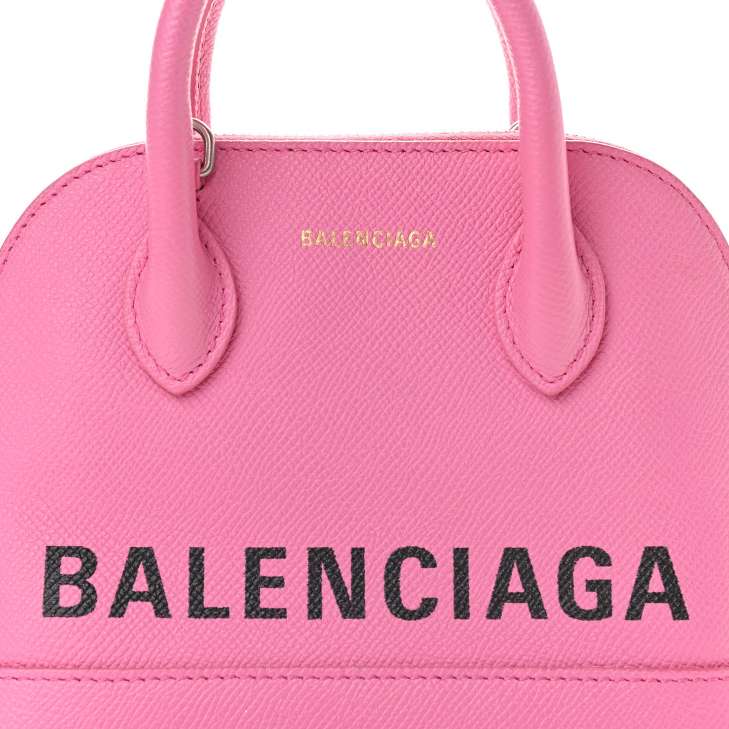Signature Grained Calfskin Logo XXS Ville Top Handle Bag Rose Bubblegum Black