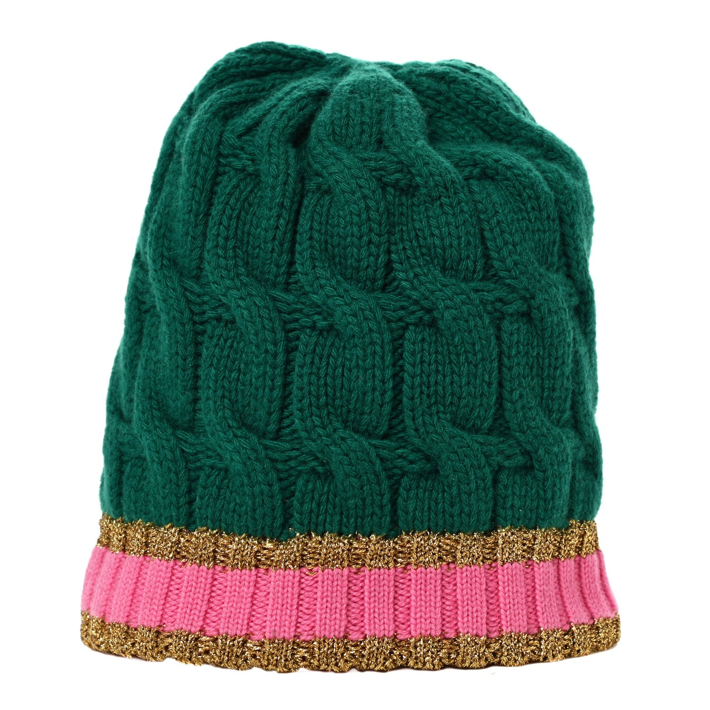 Wool Cashmere Polyamide Cable Knit Bonhate Beanie Hat M Grass Green Pink