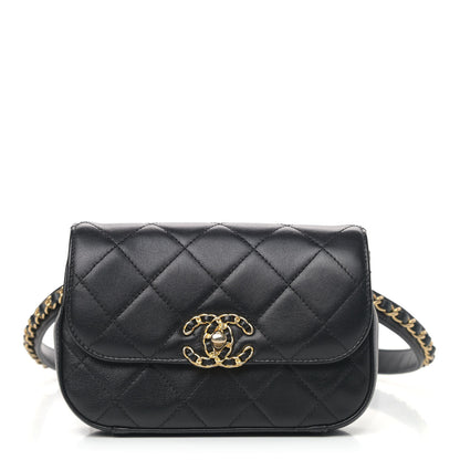 Chanel Lambskin Quilted Chain Infinity Waist Belt Bag Black 1 of 4