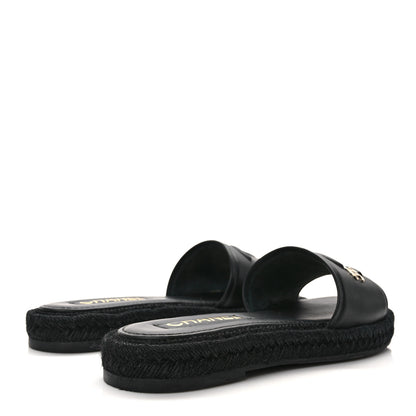 Chanel Lambskin Espadrille Mule Sandals 38 Black 4 of 8
