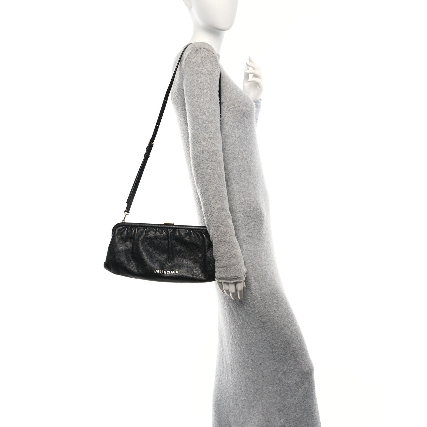 Grained Calfskin Logo Cloud Clutch XL Black