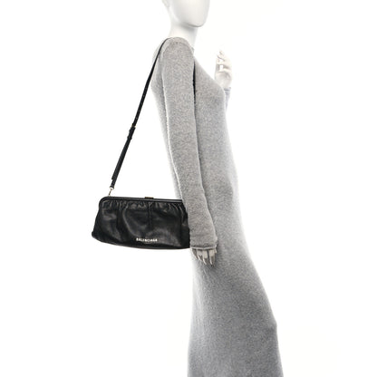 Balenciaga Grained Calfskin Logo Cloud Clutch XL Black 2 of 11