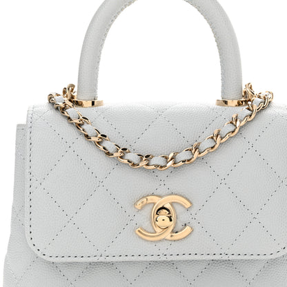 Chanel Caviar Quilted Coco Handle Clutch With Chain Light Blue 8 of 10