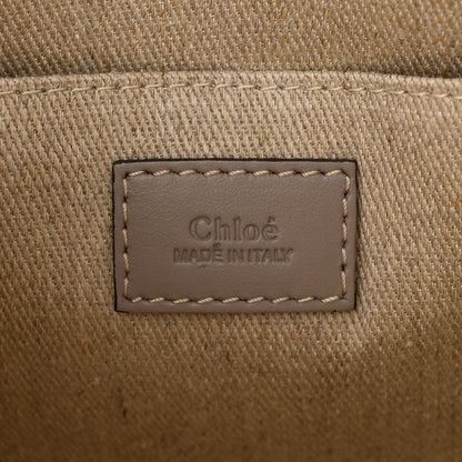 Chloe Linen Calfskin Small Woody Ribbon Tote With Strap White Grey 6 of 10