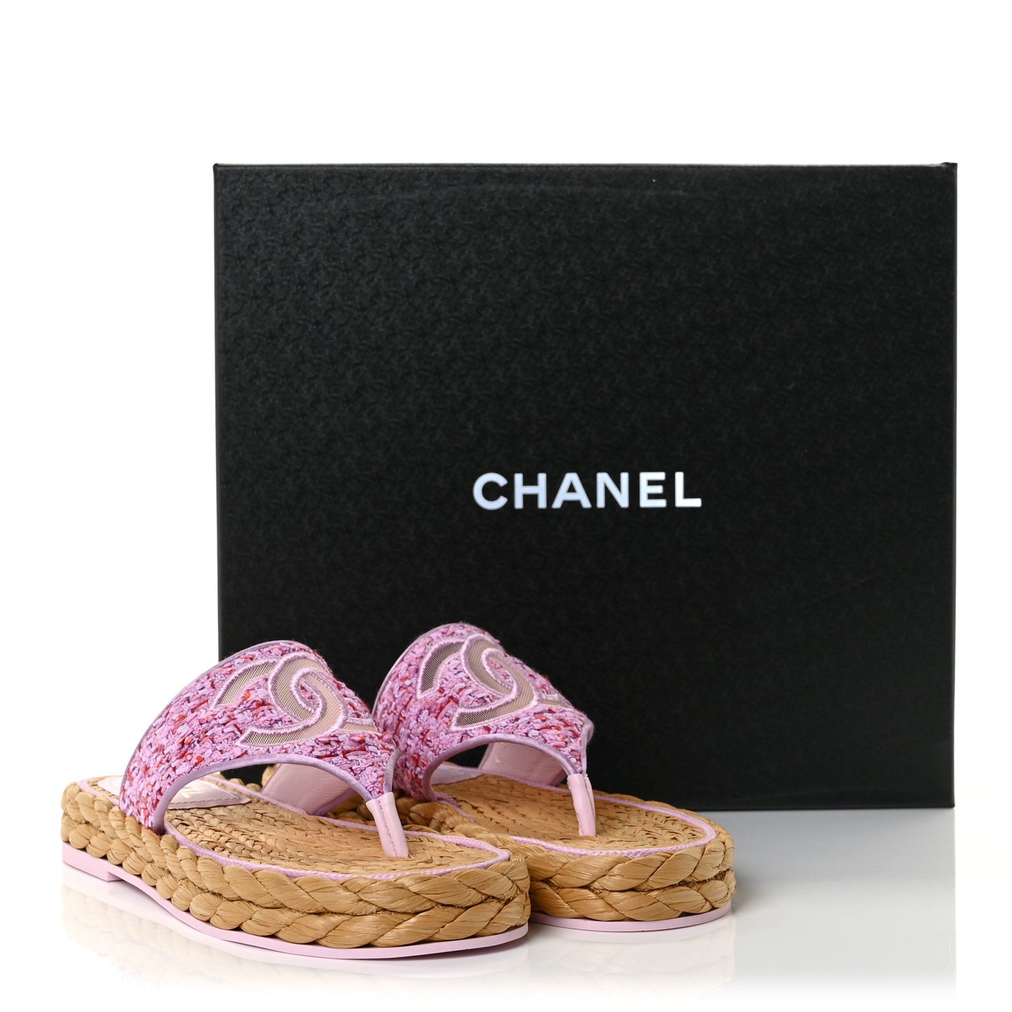 Tweed CC Thong Sandals 36.5 Light Purple Pink Red
