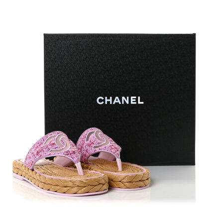 Chanel Tweed CC Thong Sandals 36.5 Light Purple Pink Red 9 of 9