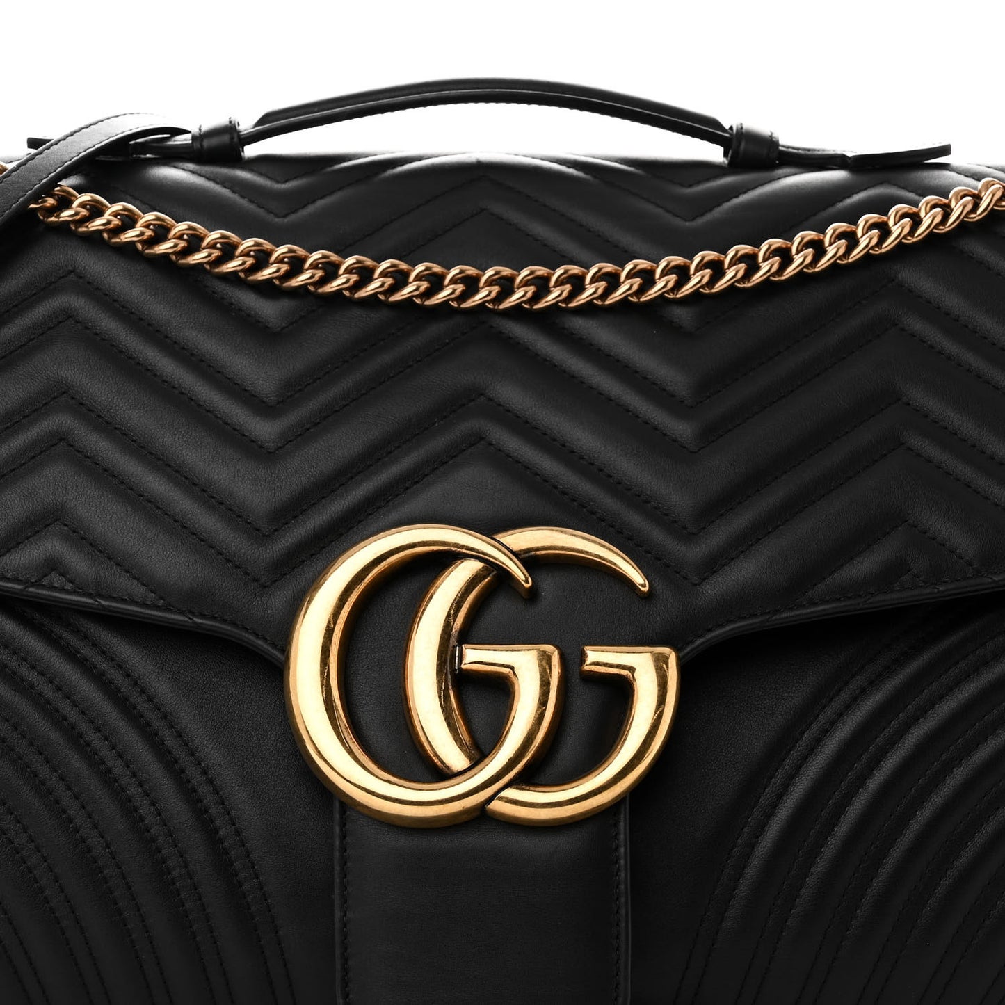 Calfskin Matelasse Maxi GG Marmont Top Handle Shoulder Bag Black