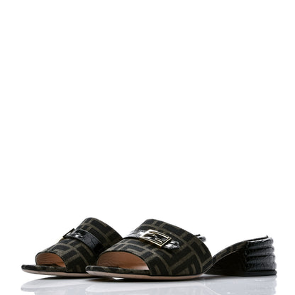 Fendi Jacquard Calfskin FF Crocodile Embossed Promenade Slide Sandals 39.5 Tobacco Moro Black 3 of 9