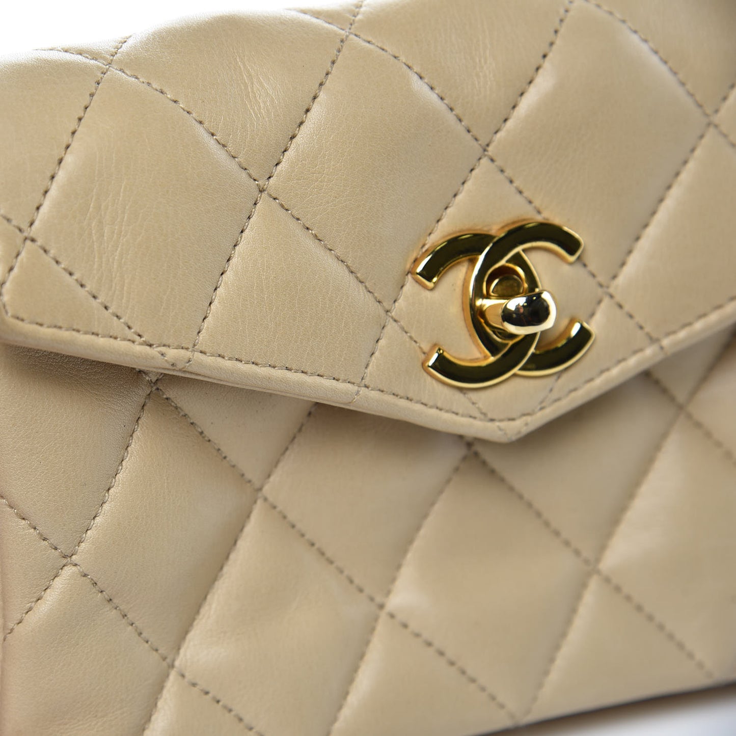 Lambskin Quilted Flap Waist Belt Bag Beige