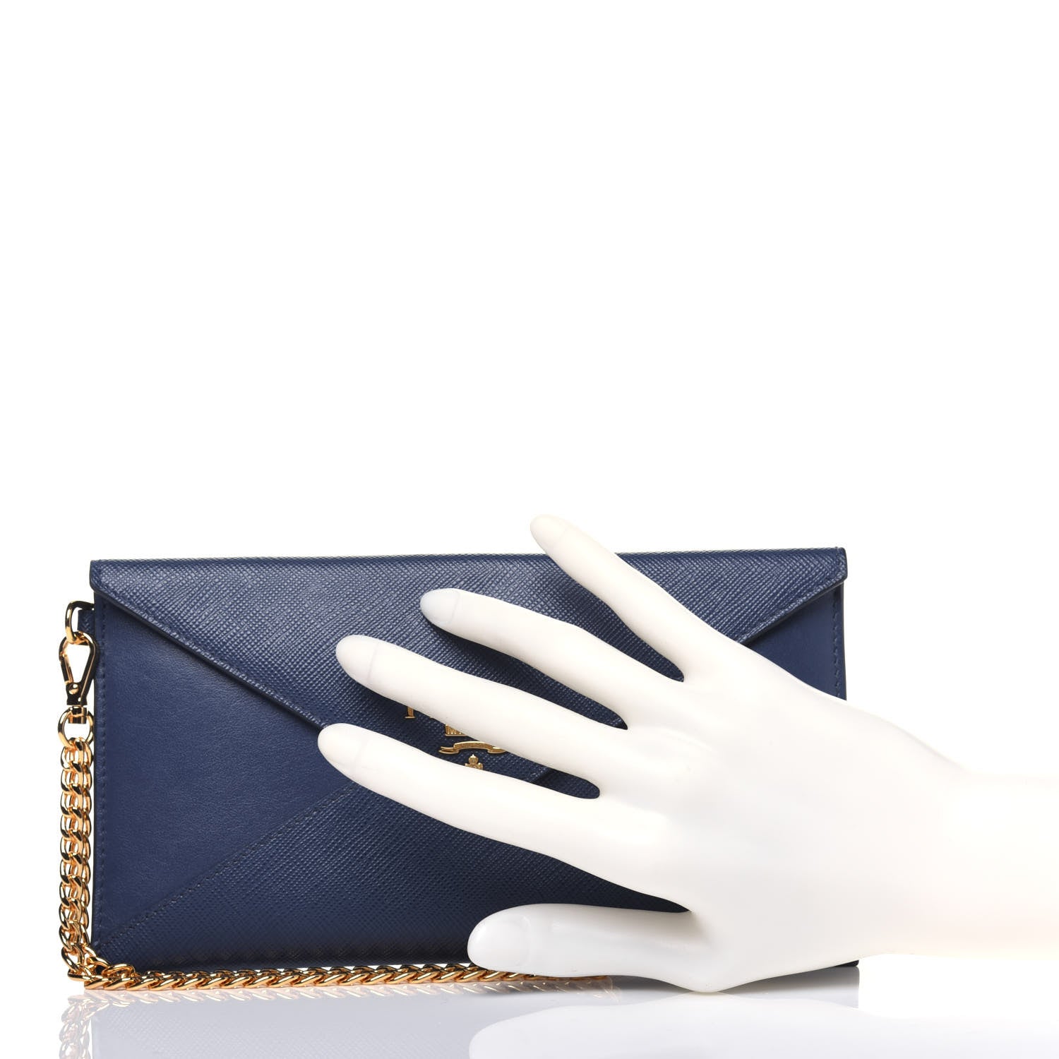 Prada Saffiano City Calf Clutch With Chain Bluette 2 of 15
