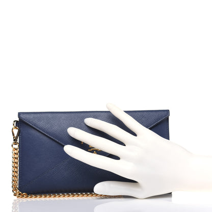 Prada Saffiano City Calf Clutch With Chain Bluette 2 of 15