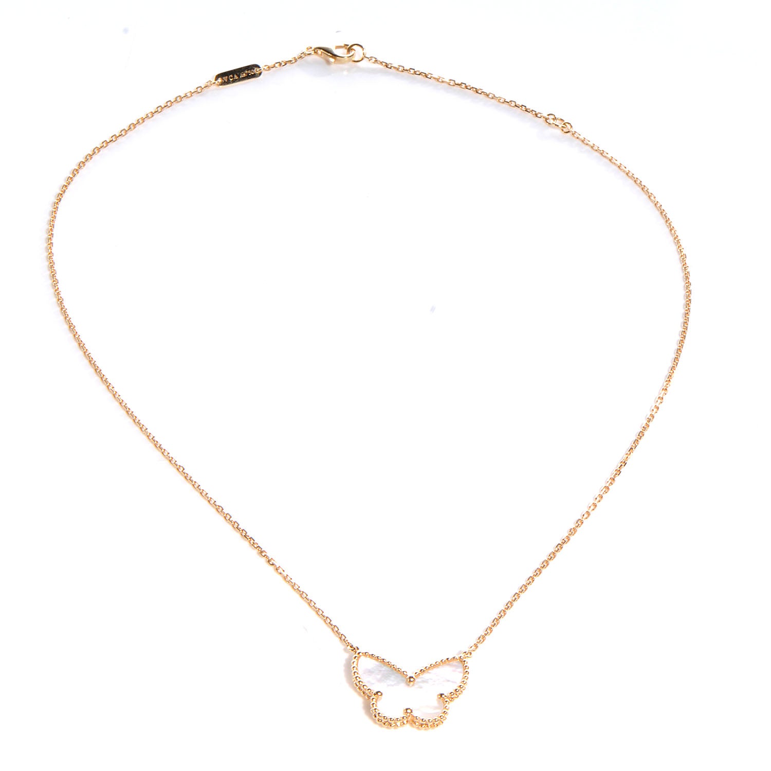 Van Cleef & Arpels 18K Yellow Gold Mother of Pearl Lucky Alhambra Butterfly Pendant 3 of 6