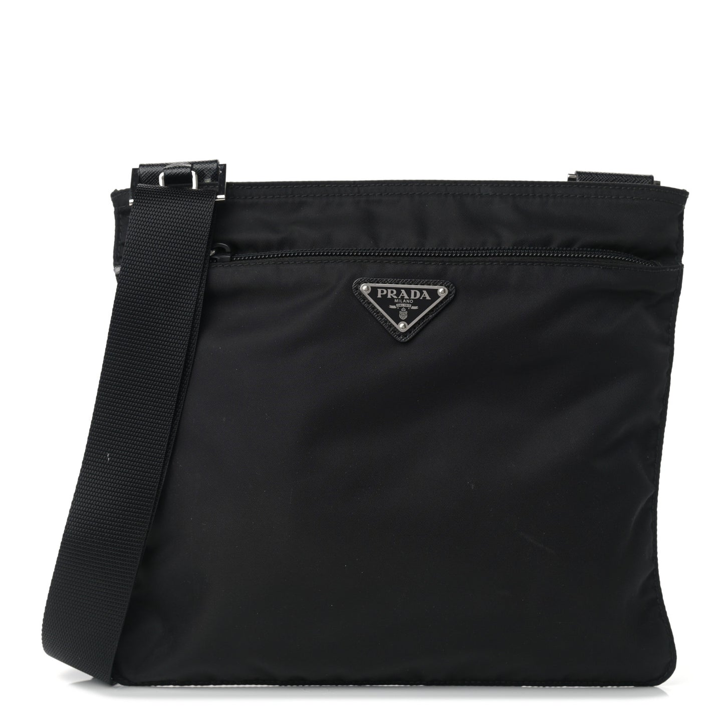 Tessuto Nylon Saffiano Flat Messenger Bag Black