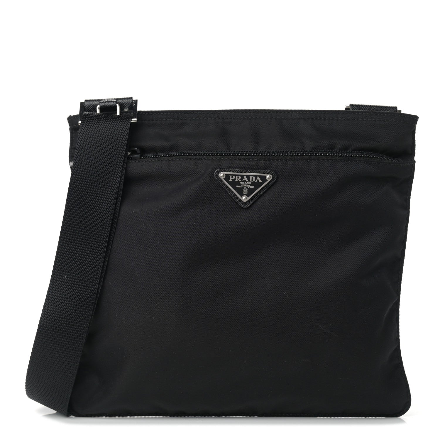 Prada Tessuto Nylon Saffiano Flat Messenger Bag Black 1 of 11