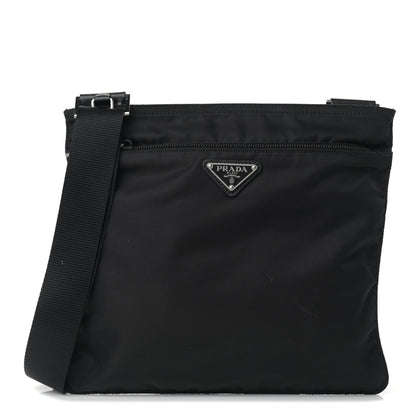 Prada Tessuto Nylon Saffiano Flat Messenger Bag Black 1 of 11