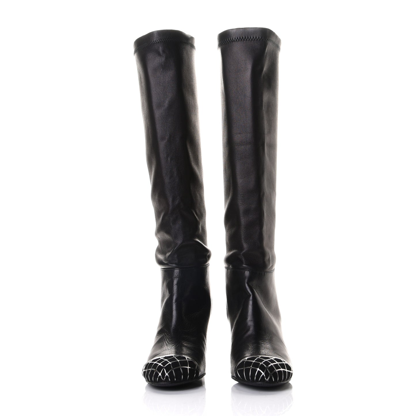 Calfskin CC Cap Toe Tall Boots 40 Black