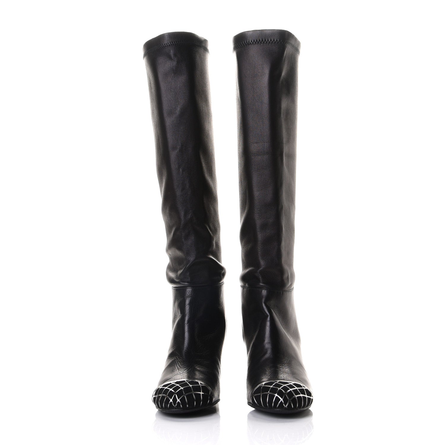 Chanel Calfskin CC Cap Toe Tall Boots 40 Black 2 of 6