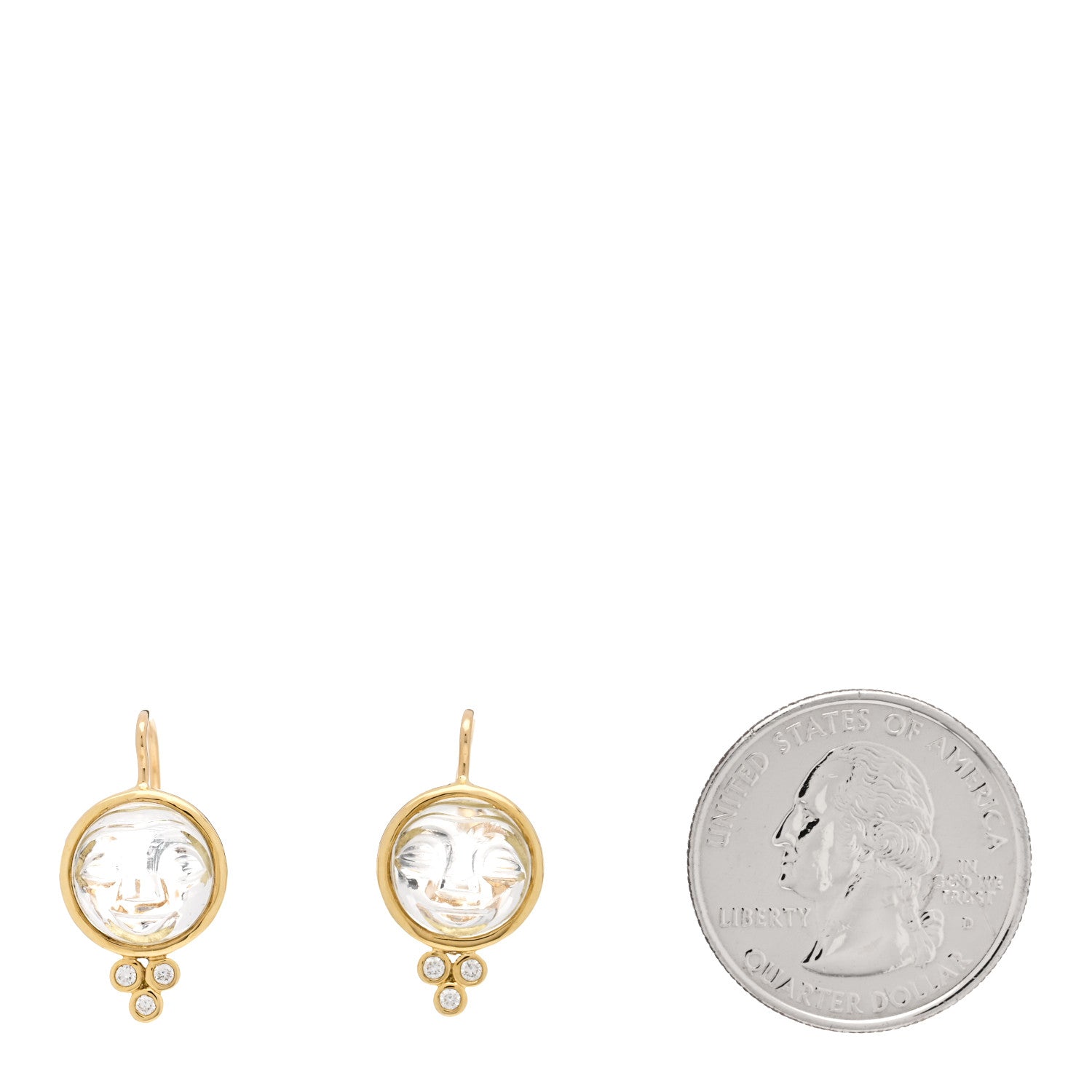 Temple St. Clair 18K Yellow Gold Diamond Rock Crystal Small Celestial Moonface Earrings 2 of 6