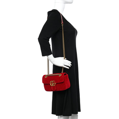 Gucci Velvet Matelasse Mini GG Marmont Shoulder Bag Hibiscus Red 2 of 12