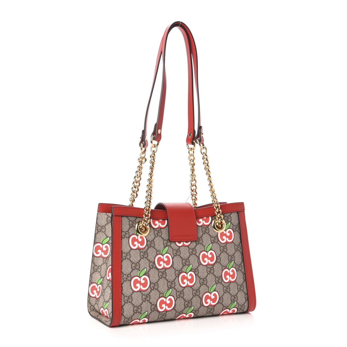 GG Supreme Monogram Apple Small Padlock Tote Beige Multicolor Lobster Red