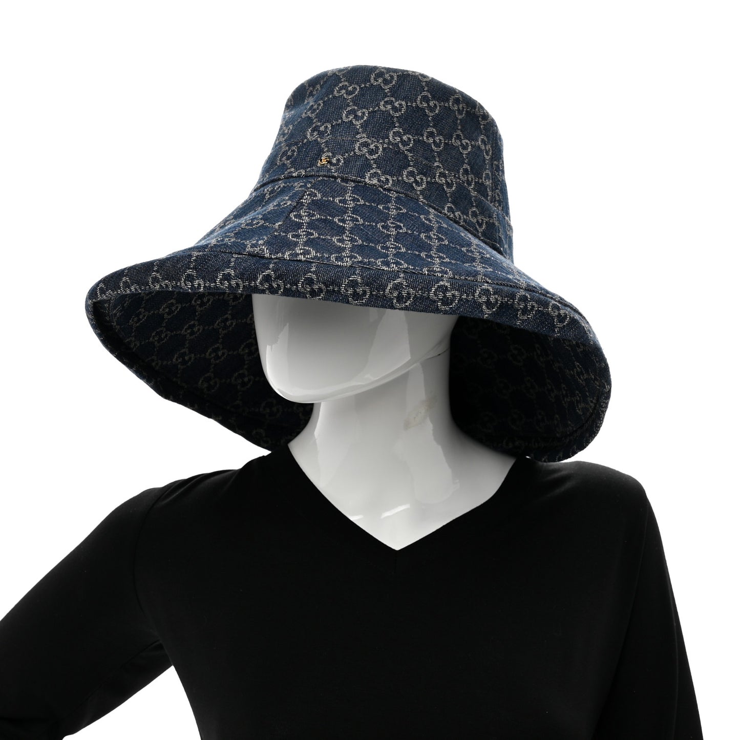 Eco Washed Denim GG Monogram Brim Hat M Blue