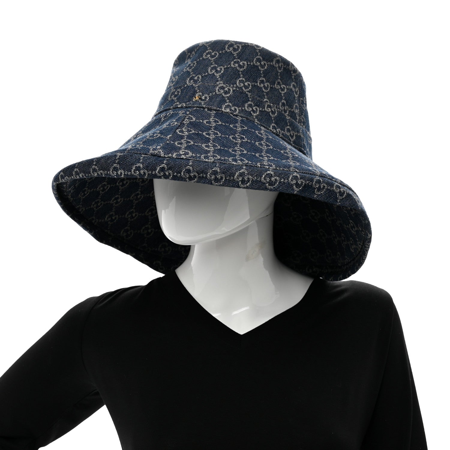 Gucci Eco Washed Denim GG Monogram Brim Hat M Blue 2 of 8