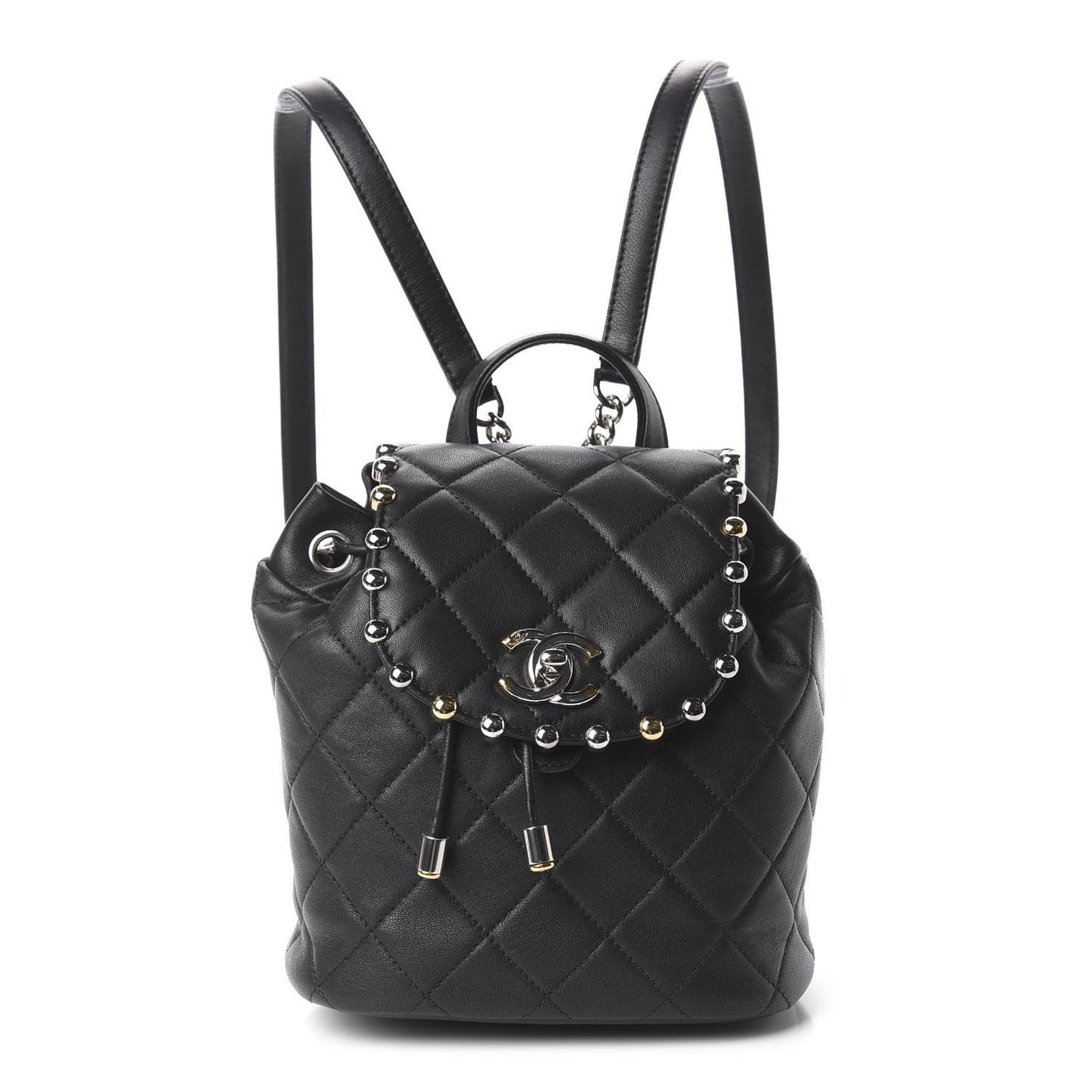 Lambskin Quilted Metallic Bubble Backpack Black