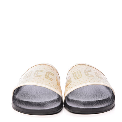 Gucci X SEGA Supreme Canvas GUCCY Stars Womens Slide Sandals 40 Mystic White Gold 2 of 10