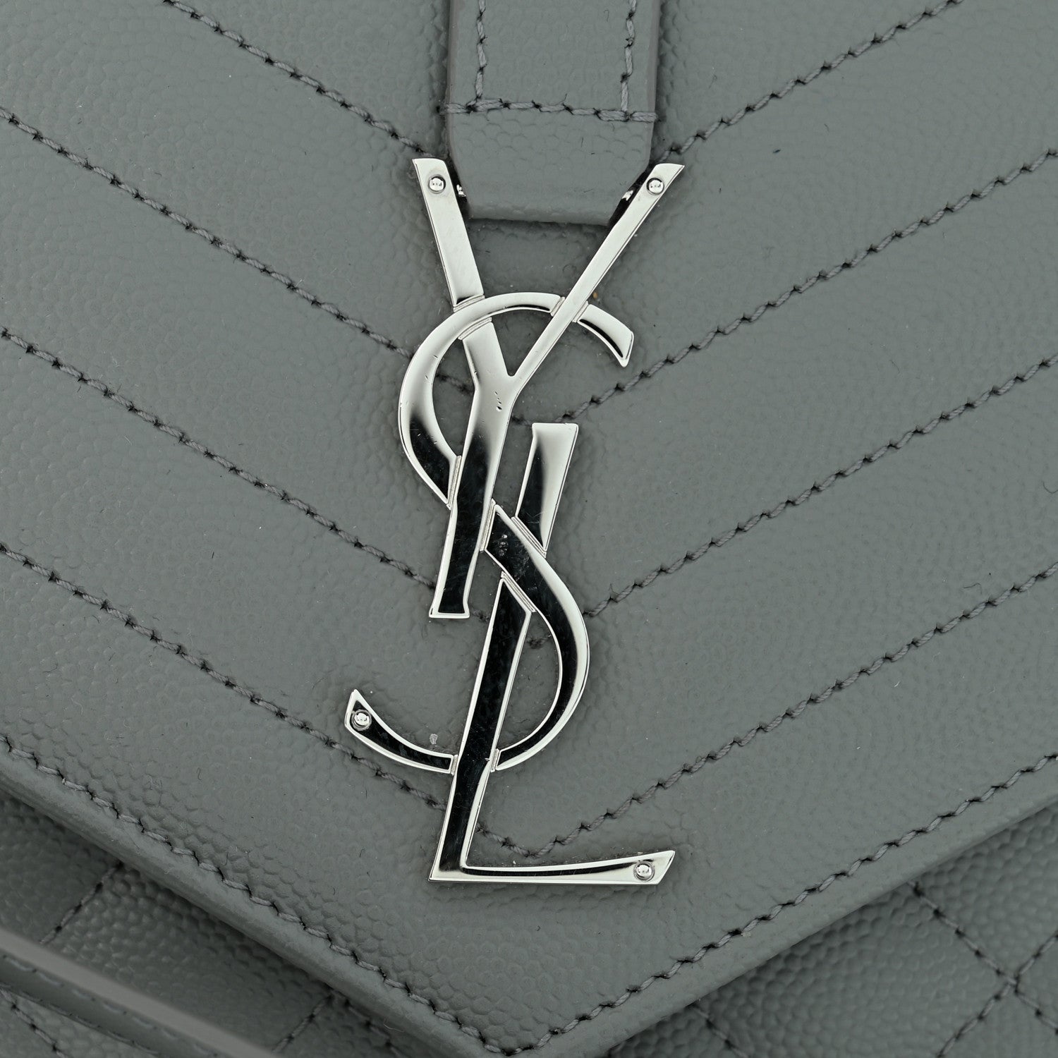 Saint Laurent Grain De Poudre Textured Mixed Matelasse Triquilt Monogram Clutch New Stone Grey 12 of 13