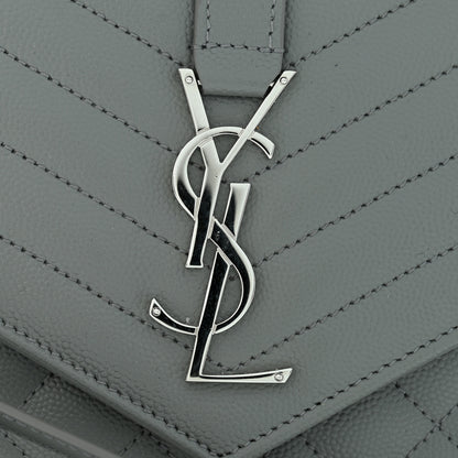 Saint Laurent Grain De Poudre Textured Mixed Matelasse Triquilt Monogram Clutch New Stone Grey 12 of 13