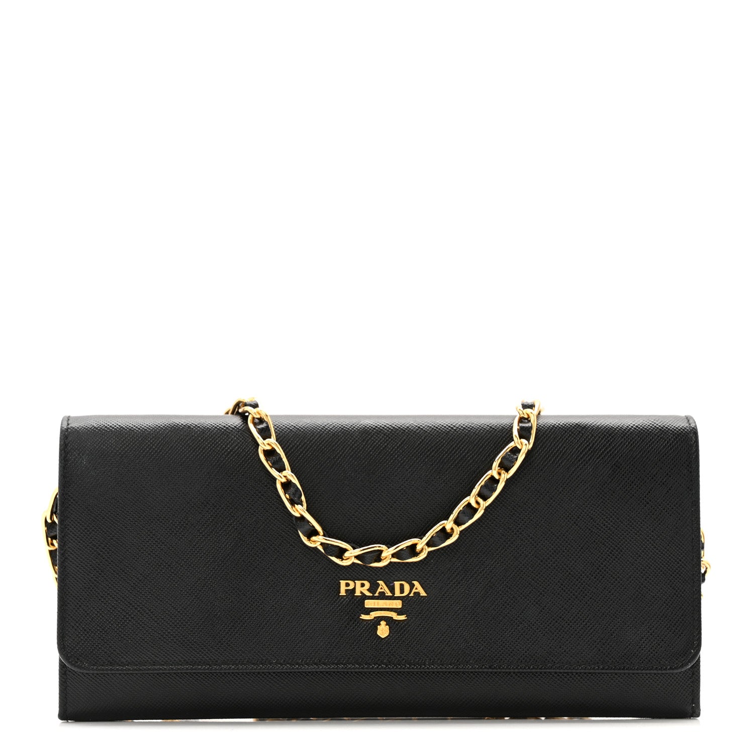 Prada Saffiano Metal Oro Chain Wallet Black 1 of 14
