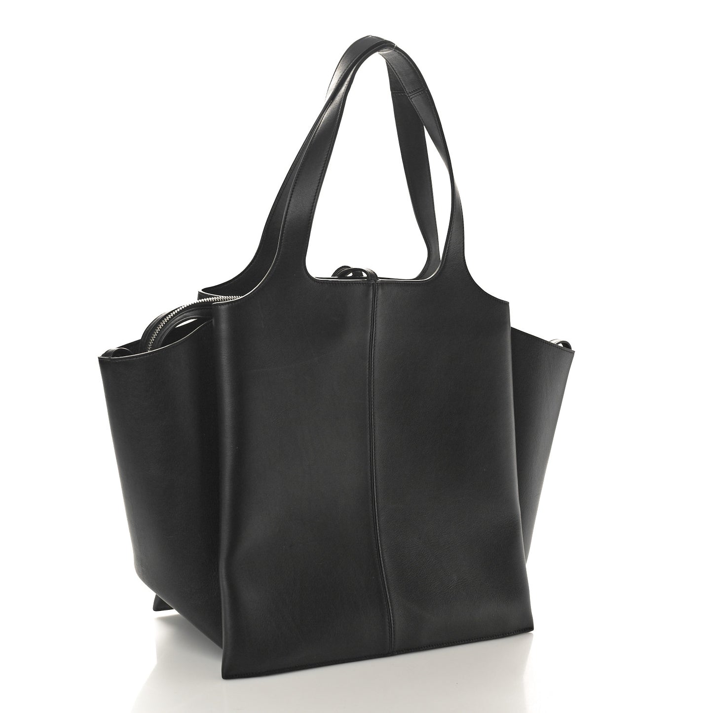 Supple Natural Calfskin Vertical Tri-Fold Bag Black