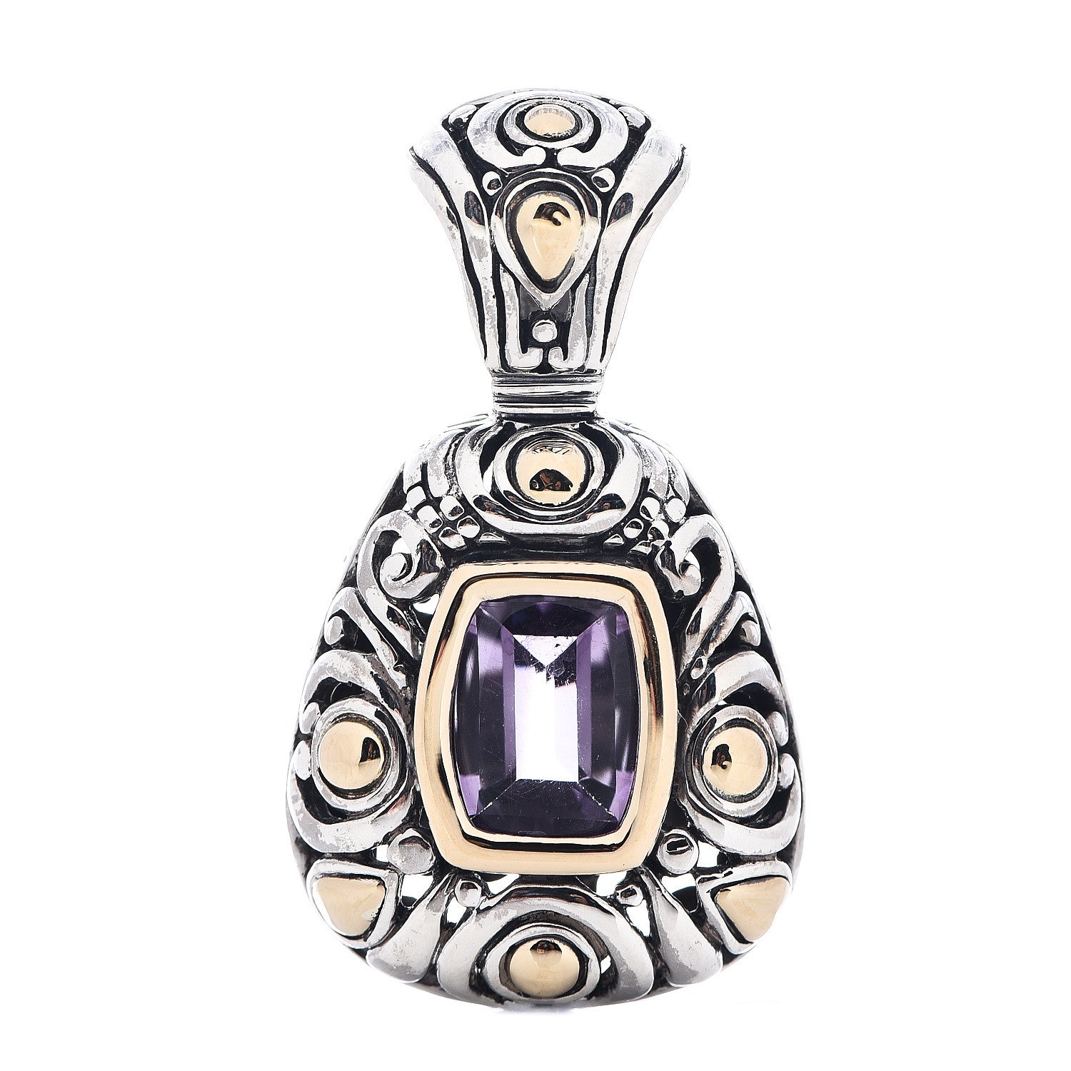 John Hardy Sterling Silver 18K Yellow Gold Amethyst Drop Pendant 1 of 3