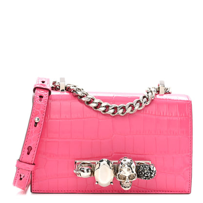 Alexander McQueen Shiny Crocodile Embossed Jeweled Satchel Peony Pink 1 of 10