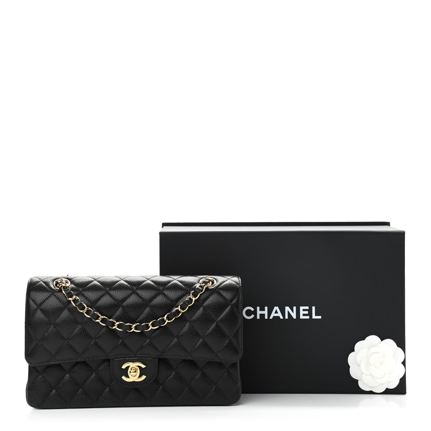 Caviar Quilted Medium Double Flap Black