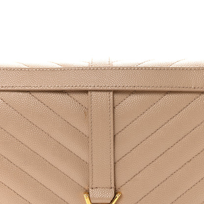 Saint Laurent Grain De Poudre Matelasse Chevron Large Monogram Satchel Dark Beige 7 of 9