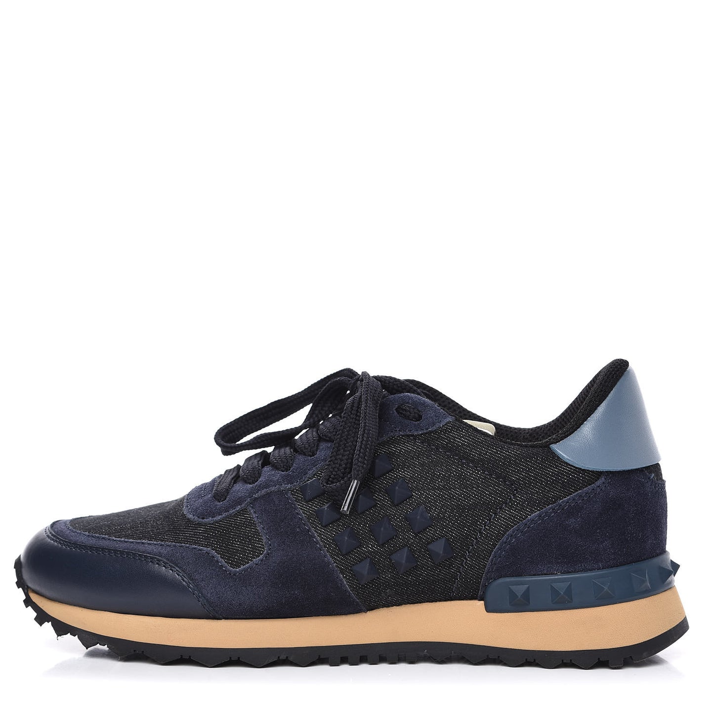 Denim Calfskin Suede Womens Rockstud Sneakers 36 Deep Denim