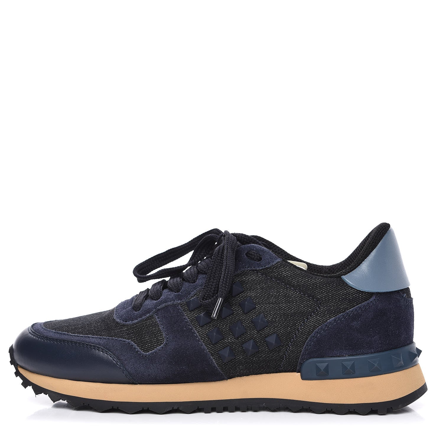 Valentino Garavani Denim Calfskin Suede Womens Rockstud Sneakers 36 Deep Denim 1 of 10