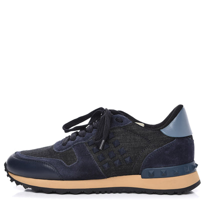 Valentino Garavani Denim Calfskin Suede Womens Rockstud Sneakers 36 Deep Denim 1 of 10