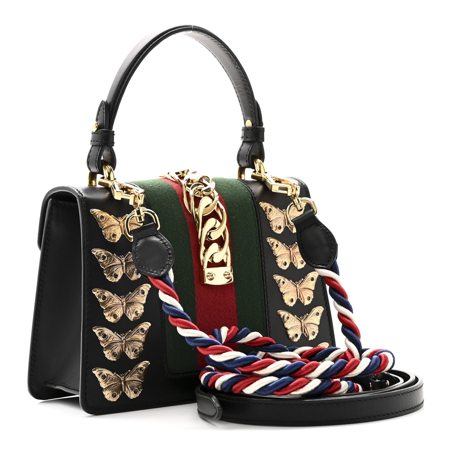 Calfskin Animal Studs Mini Sylvie Top Handle Bag Black