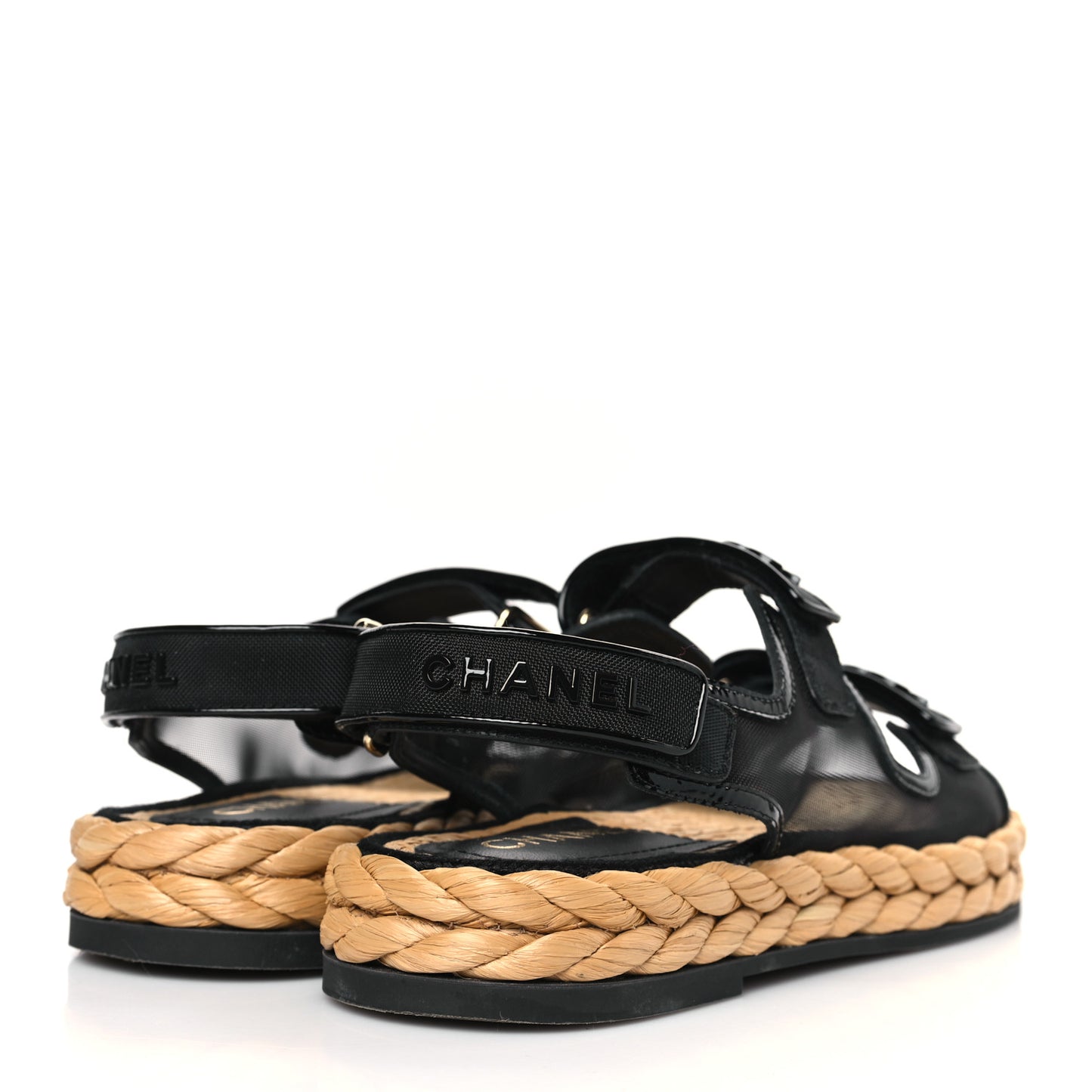 Mesh Patent Calfskin Velcro Dad Sandals 38 Black
