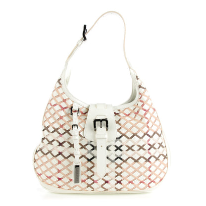 Burberry Canvas Woven Nova Check Brook Hobo White 1 of 8