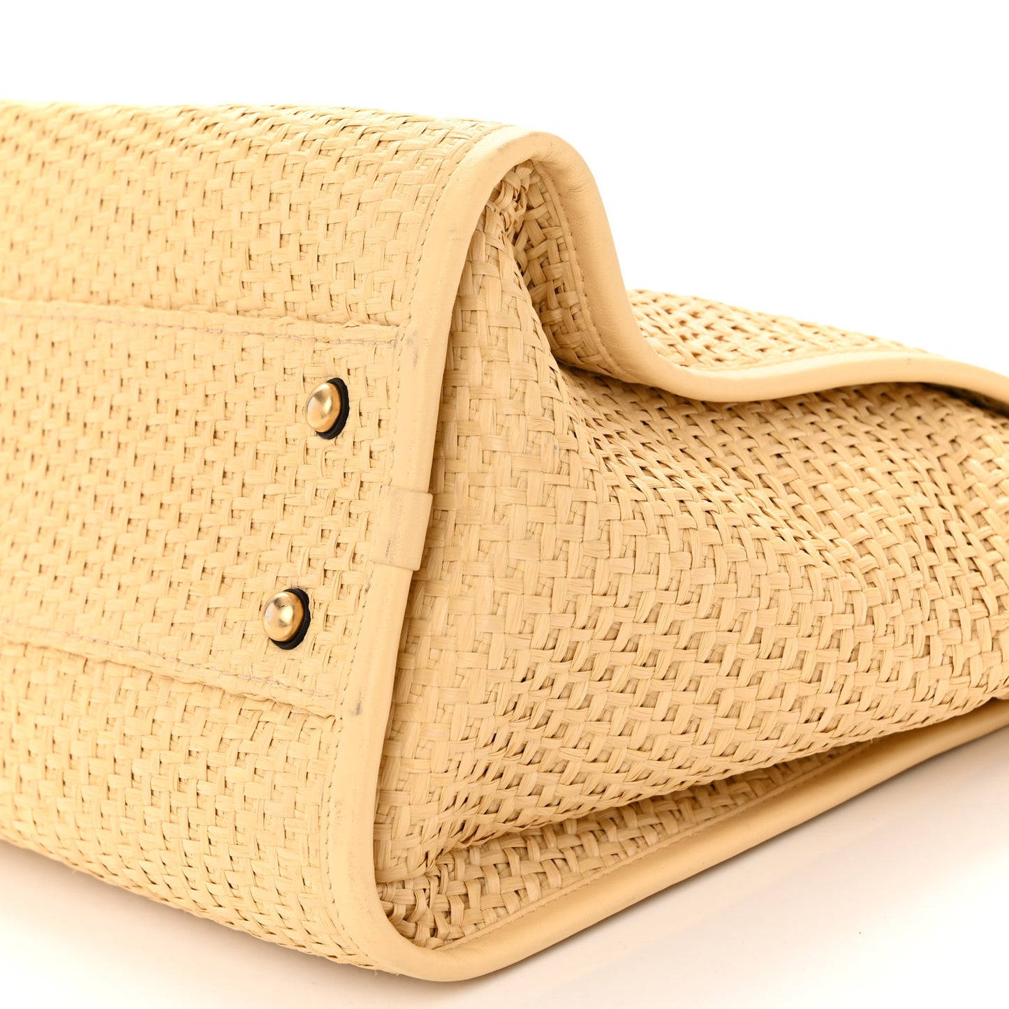 Straw Raffia Calfskin Chain Small Deauville Tote Beige Black