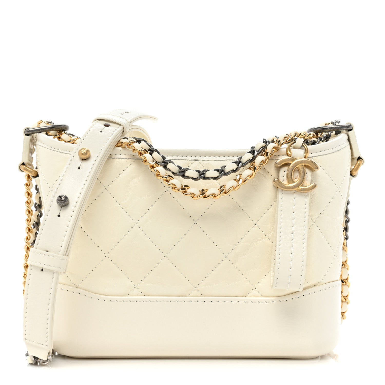 Chanel Aged Calfskin Quilted Small Gabrielle Hobo White 1 of 10