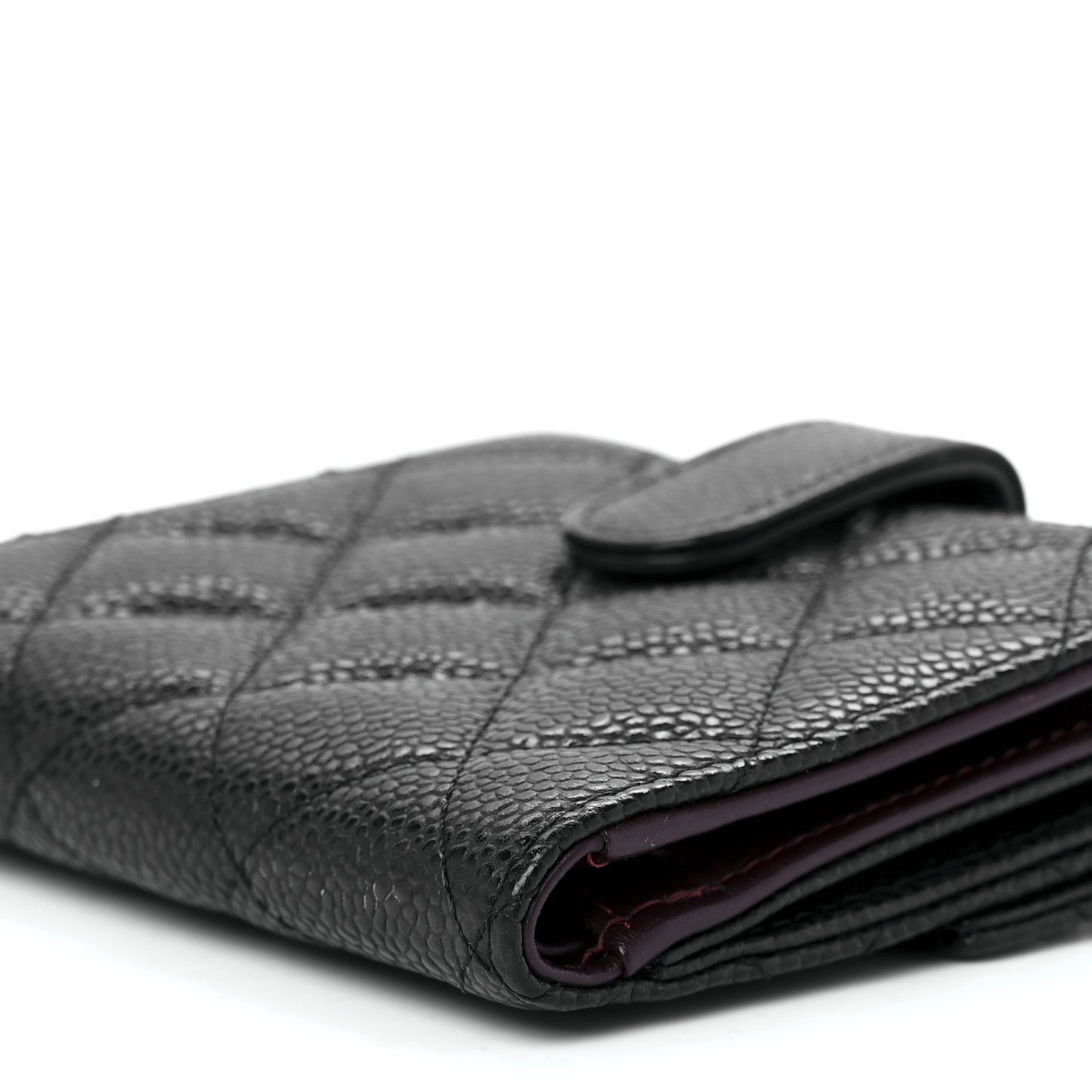 Caviar Quilted Compact French Flap Wallet Black